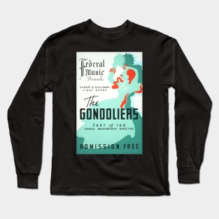 The Gondoliers vintage screen print in turquoise, white, and orange, 1937: Retro theatre poster, cleaned and restored Long Sleeve T-Shirt